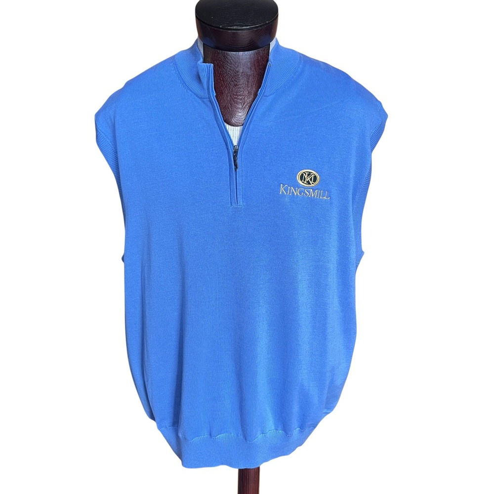 Greg Norman Kingsmill Mens Blue Quarter Zip Sleeveless Golf Vest Sweater XXL